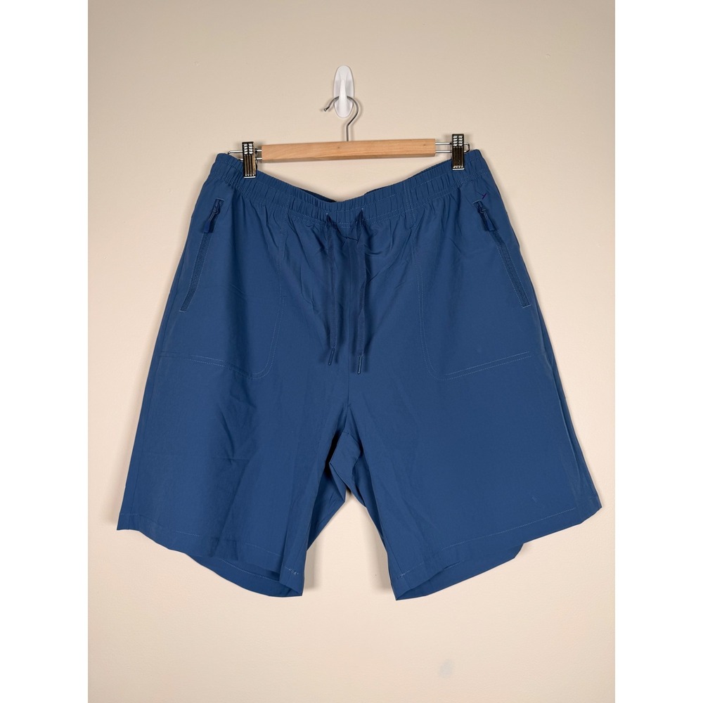 MAGCOMSEN Men's Quick Dry Cargo Shorts Blue XL Elastic Waist‎ Zip Pockets